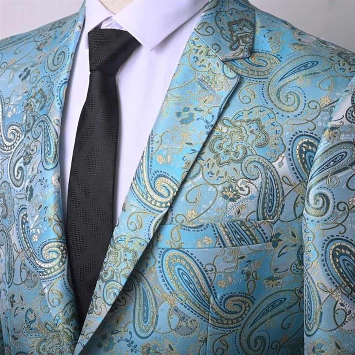 Light Blue Paisley Men's Suit Jacket With Black Tie - Elegant Formal Blazer | YILI - F145 factory