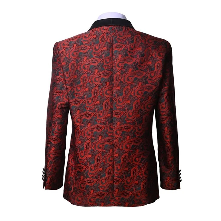 Luxury Men's Paisley Suit Jacket - Black Teal Red Patterned Blazer For Formal Occasions | YILI - F142 suppliers