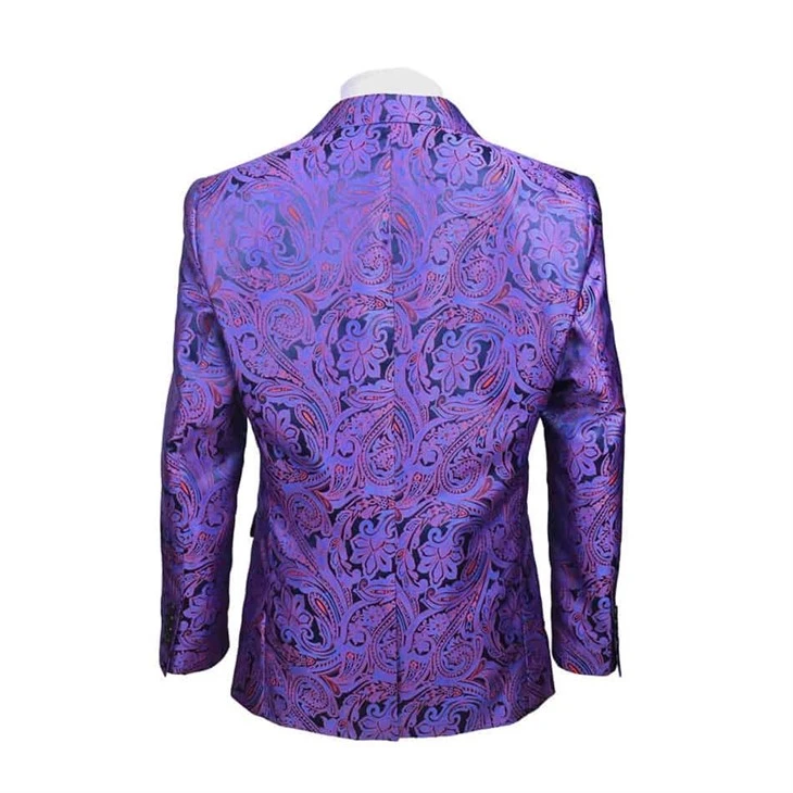 Luxury Men's Purple Paisley Suit Jacket - Formal Tailored Blazer With Black Tie | YILI - F146 factory