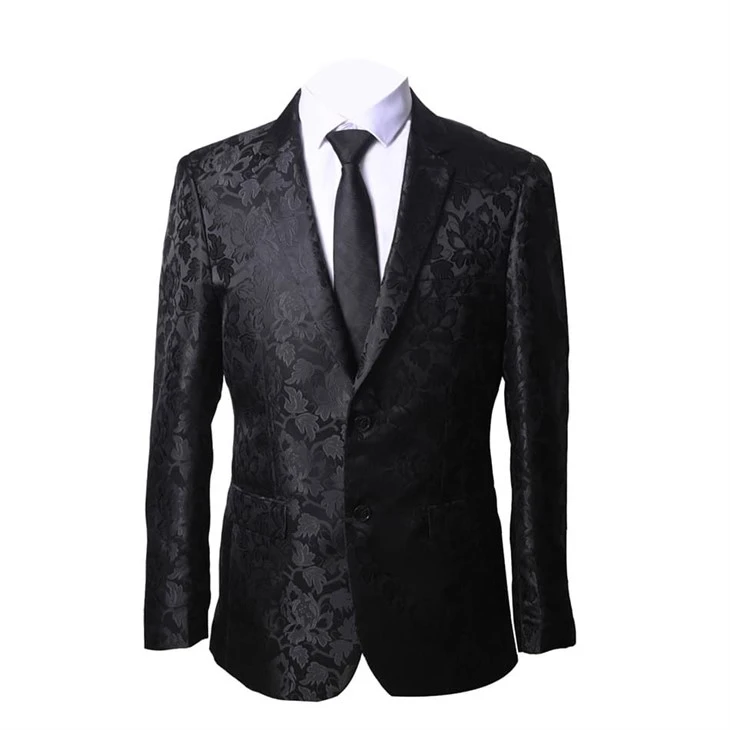 Gason an nwa floral Jacquard blazer - luks fòmèl ton kostim levit - F141