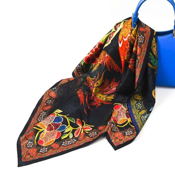 Rich Peacock Polyester Silkly Screen Printed Scarf